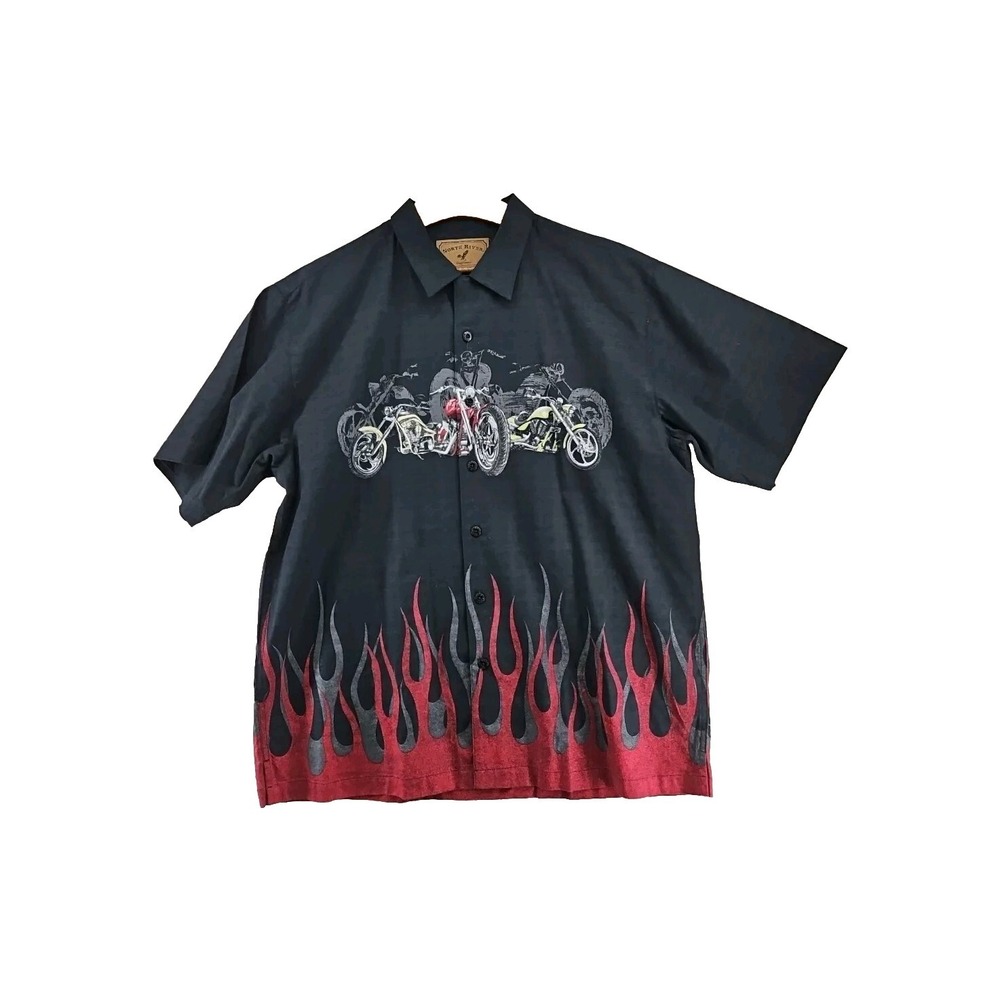 North River Outfitters Mens Motorcycle flame Casual Black Shirt L Clearwater